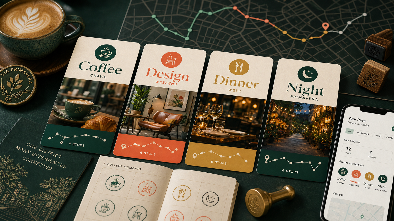 Campañas compartidas de Primavera para café, diseño, gastronomía y noche.